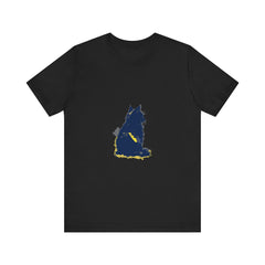 Blue Cat Mystery T-Shirt - Cool Cat Design - A trendy blue t-shirt featuring a mysterious and cool cat design