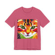 Abstract art t-shirt featuring a beautiful Savanna cat design on a vibrant background