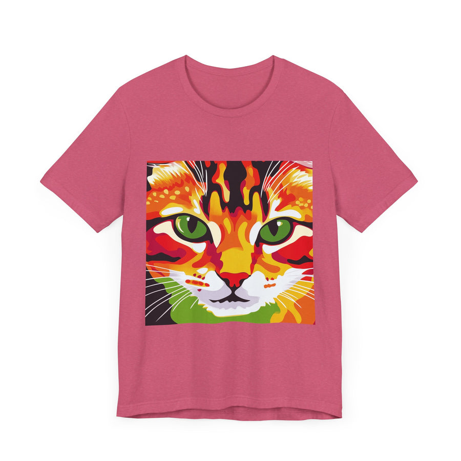 Abstract art t-shirt featuring a beautiful Savanna cat design on a vibrant background