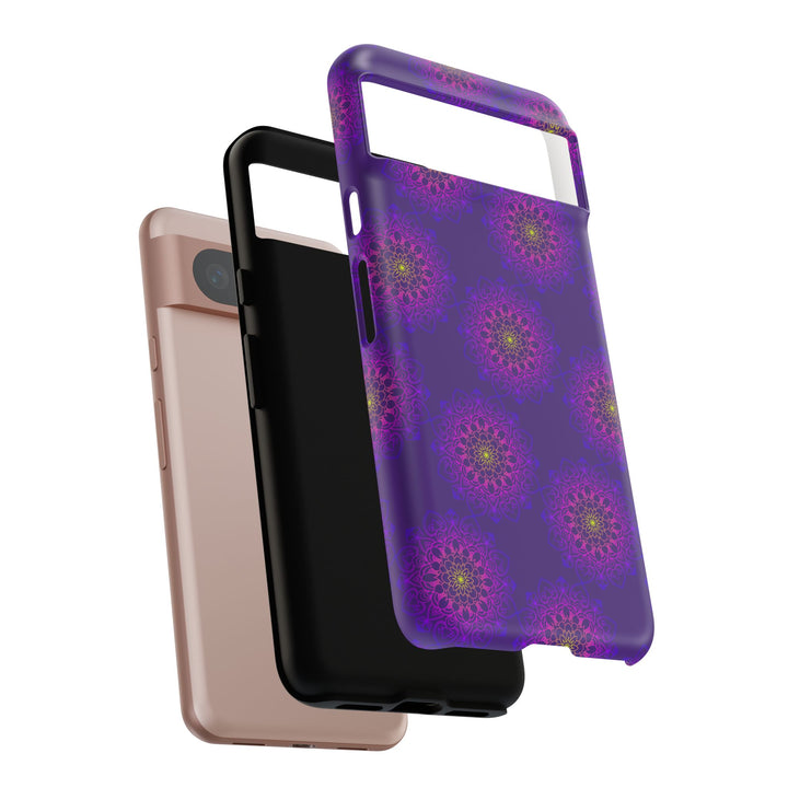 Intricate Purple Floral iPhone Case with Bold Mandala Design