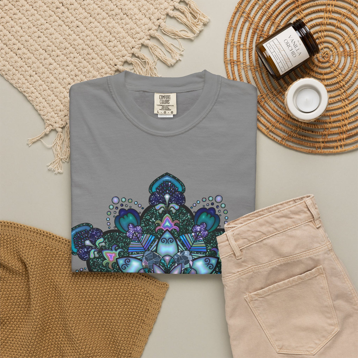 Mandala T-Shirt – Blue Purple Boho Geometric Floral Design