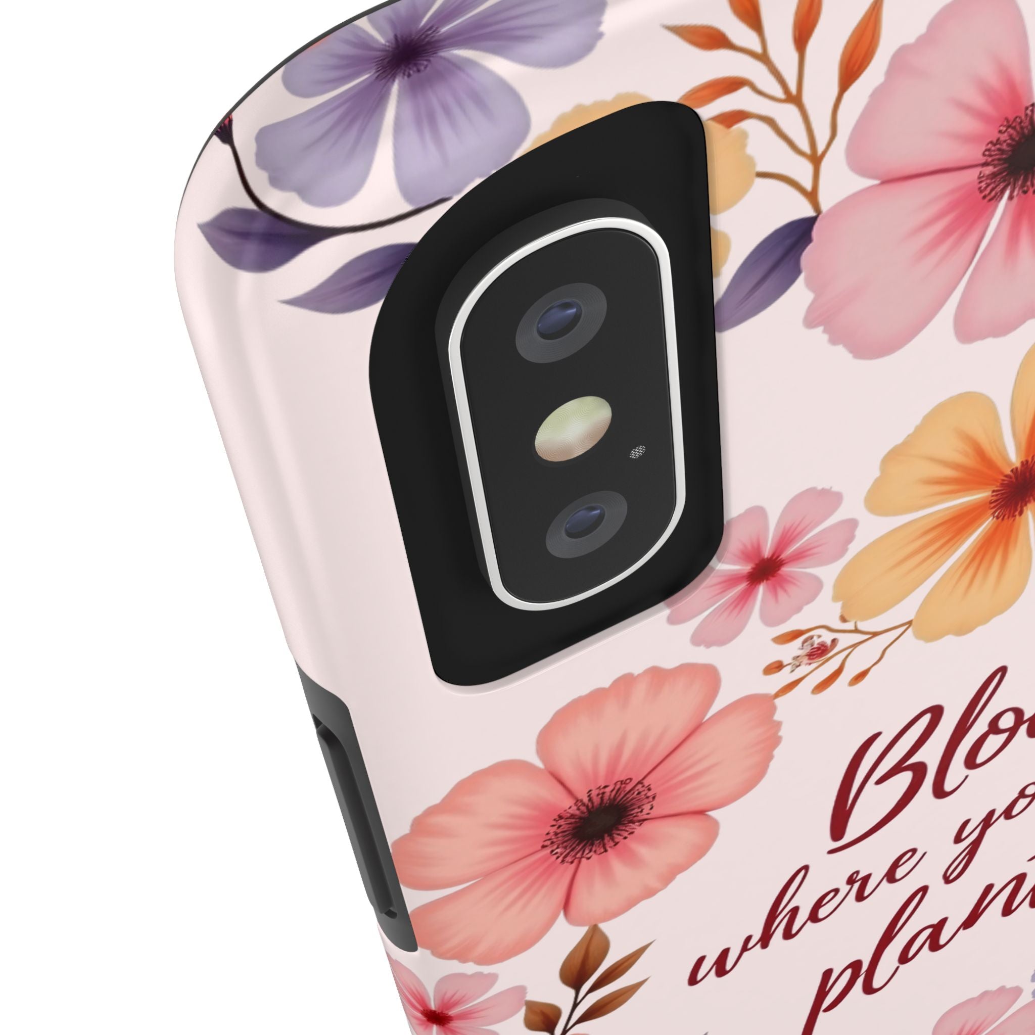 Light pink phone case with a beautiful flower garland bloom design