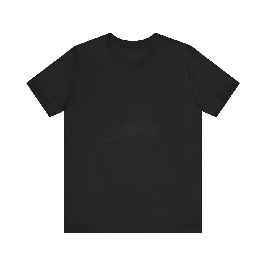 Black Cat Mystery T-Shirt - Spooky & Cool: A stylish black t-shirt featuring a mysterious black cat design, perfect for Halloween and cat lovers alike