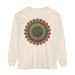 Intricate mandala design in vibrant colors on unisex long sleeve t-shirt