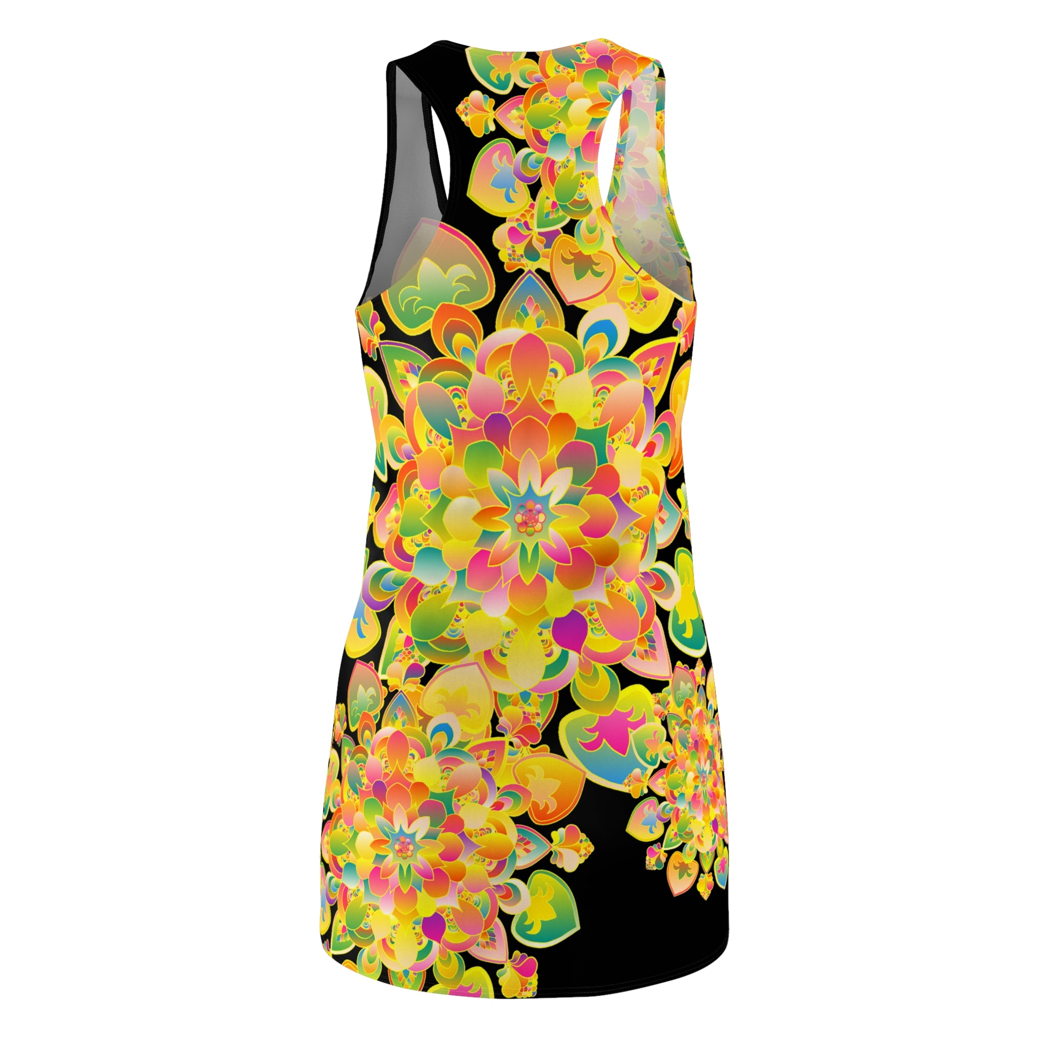 Floral Radiance Racerback Dress — Vibrant Yellow Mandala All-Over Print