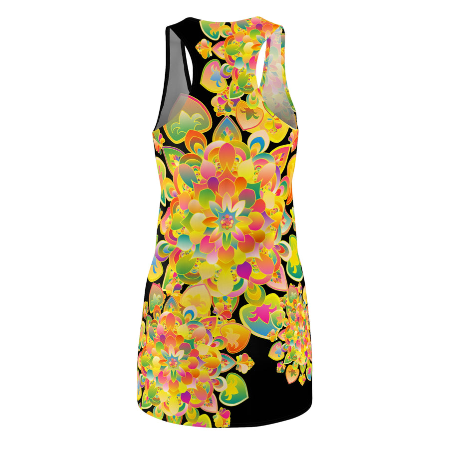 Floral Radiance Racerback Dress — Vibrant Yellow Mandala All-Over Print