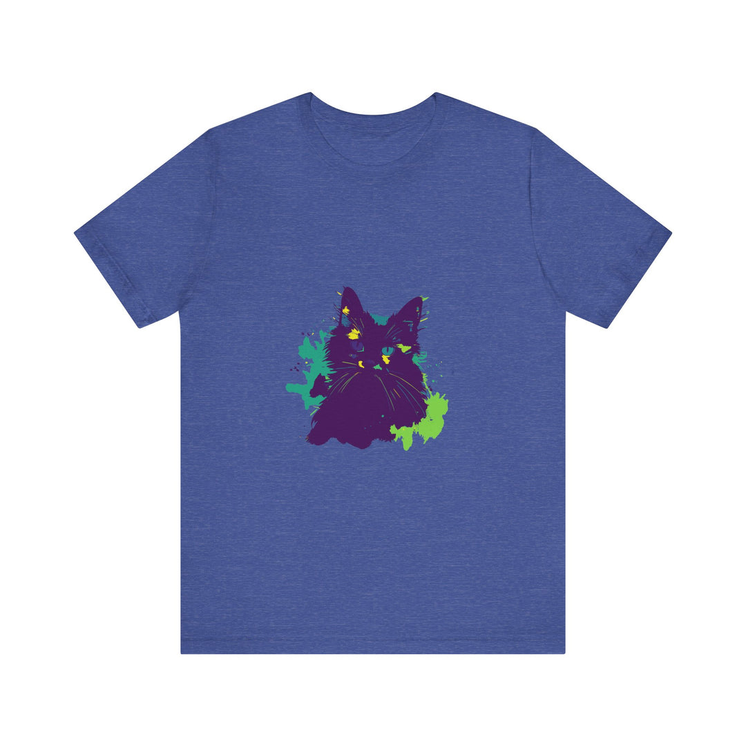 Abstract purple cat mystery T-shirt with a unique and eye-catching design