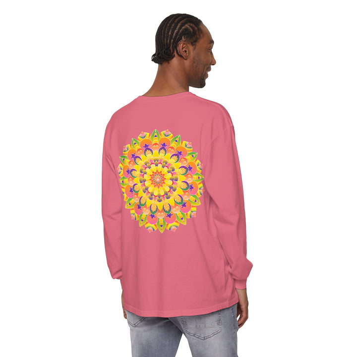 Colorful and intricate mandala design on unisex long sleeve t-shirt