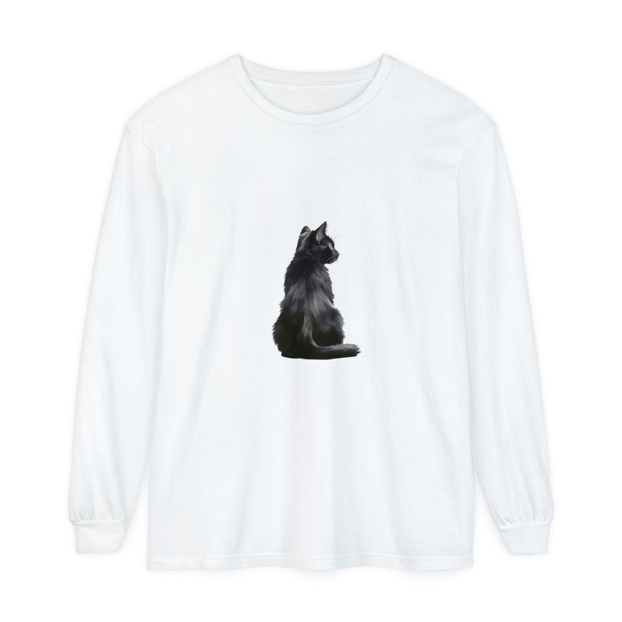 Black Cat Mystique Long Sleeve T-Shirt - a stylish and comfortable black shirt featuring a mystical cat design