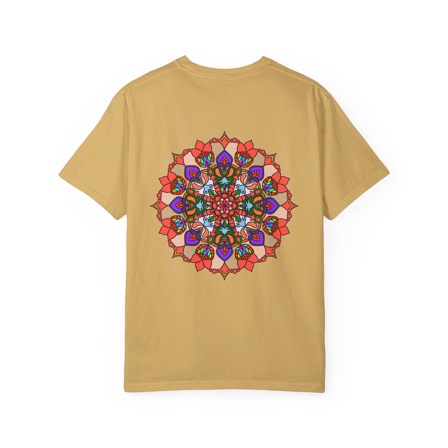 Unisex Mandala T-Shirt featuring Hand-Drawn Mandala Art, made of 100% Ring-Spun Cotton, and Garment-Dyed for Extra Comfort