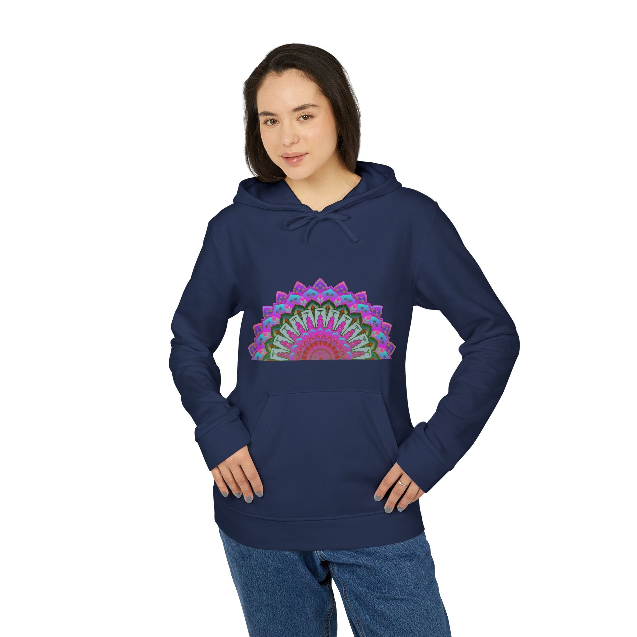 Blululi Adidas Mandala Fleece Hoodie in vibrant blue with intricate mandala design and cozy hood for ultimate comfort and style