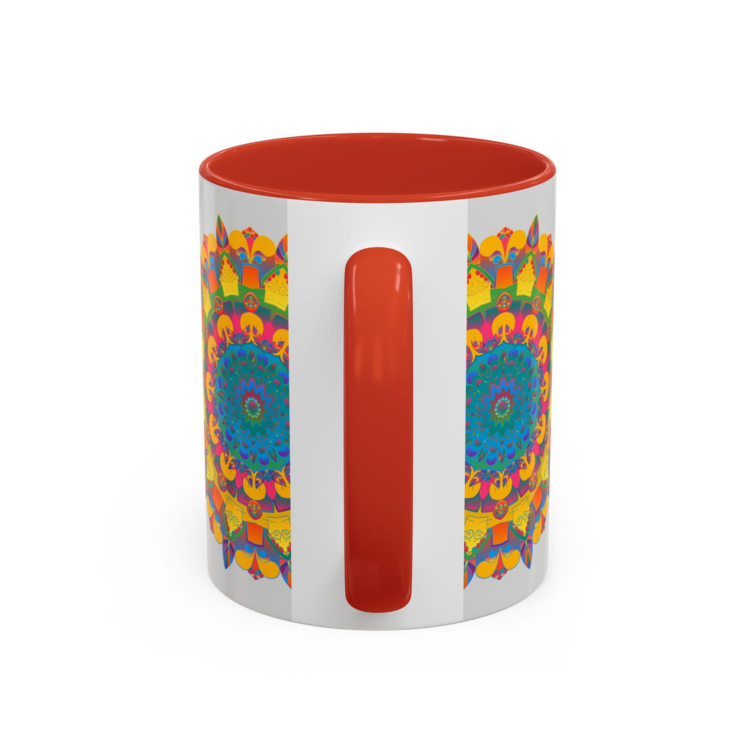 Vibrant and intricate mandala art mug with colorful floral design