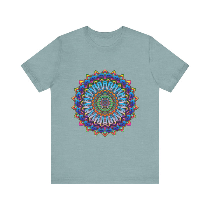 Vibrant Mandala Tee showcasing a colorful and intricate design with various patterns and shades, perfect for adding a pop of creativity to your wardrobe