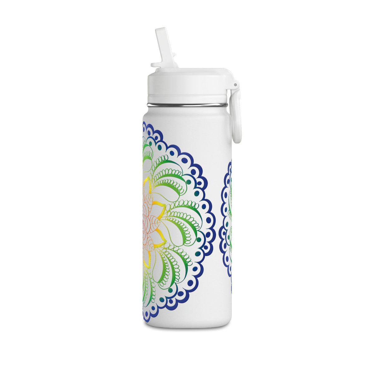 20oz Floral Mandala Water Bottle — Rainbow Lotus Reusable Straw Bottle