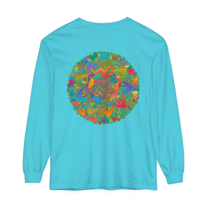 Colorful and intricate mandala design on a unisex long sleeve t-shirt