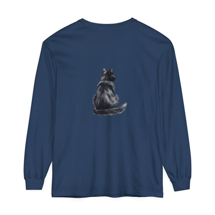 Black Cat Watercolor Long Sleeve T-Shirt with vibrant and detailed cat design