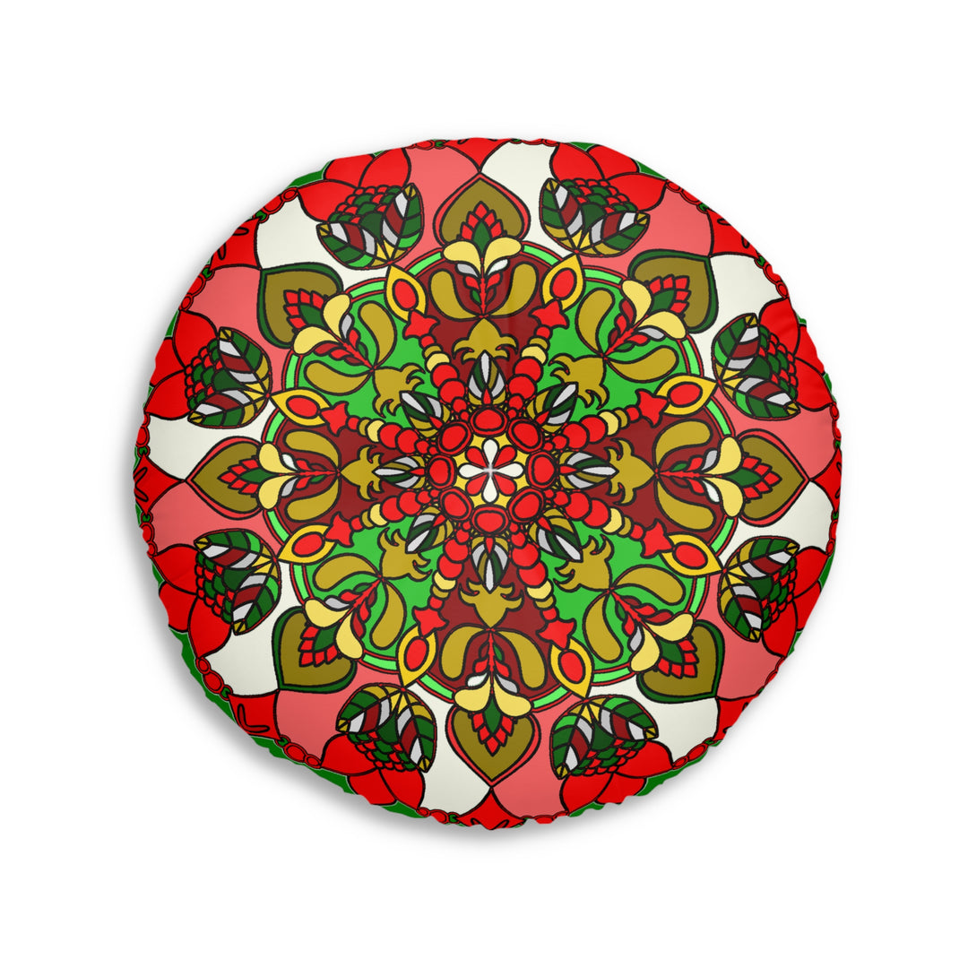 Handcrafted floor cushion with festive Christmas mandala artwork