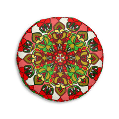 Handcrafted floor cushion with festive Christmas mandala artwork