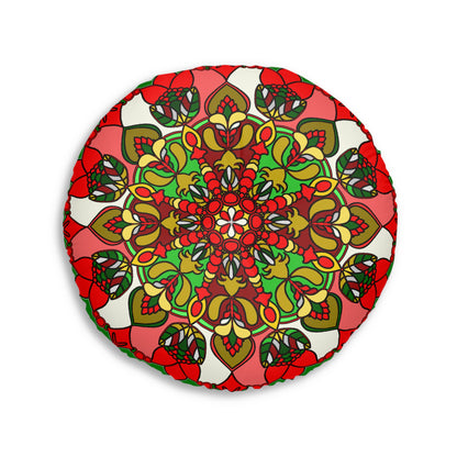 Handcrafted floor cushion with festive Christmas mandala artwork