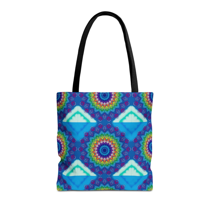 Colorful Mandala Tote Bag with vibrant red, yellow, blue, and green intricate design