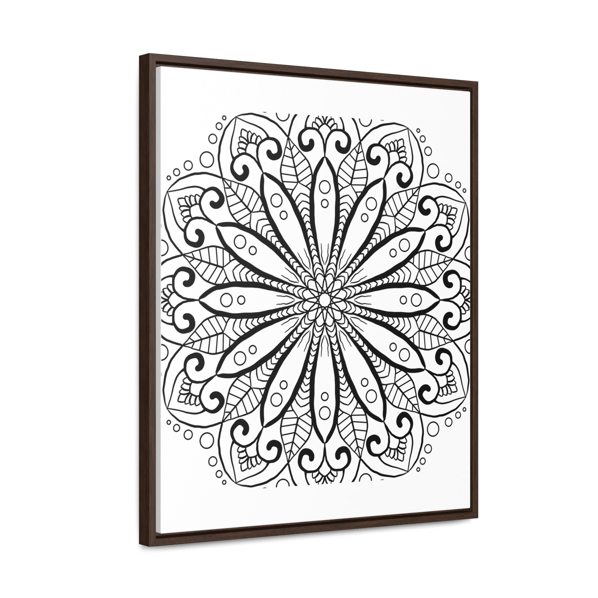 Mandala Handmade Art - Black & White Wall Art - Gallery Canvas Wraps, Vertical Frame - Beautiful intricate mandala design in monochrome colors