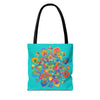 Beautiful azure Mandala Lotus Tote Bag featuring intricate floral design