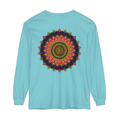 Colorful, detailed mandala design long sleeve t-shirt, perfect for casual wear