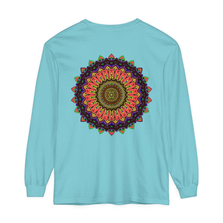 Colorful, detailed mandala design long sleeve t-shirt, perfect for casual wear