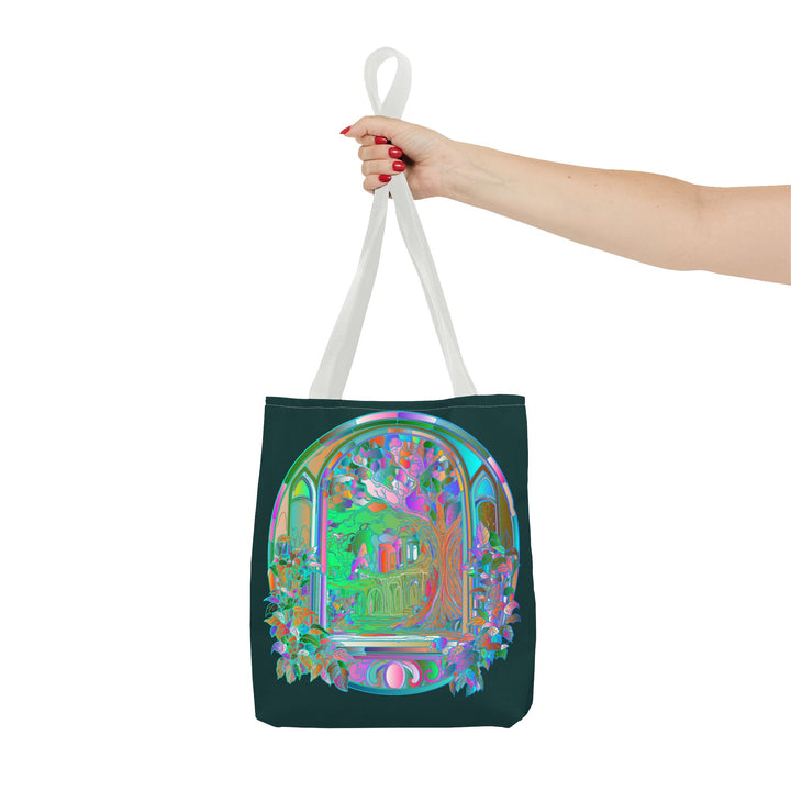 Colorful and intricate mystical nature mandala tote bag with floral and geometric design, perfect for carrying your belongings with style and elegance