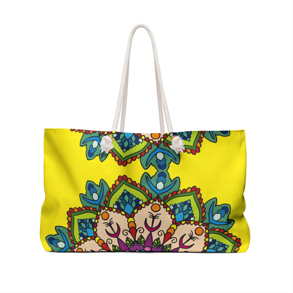 Bright Yellow Mandala Weekender Bag for Joyful Beach Escapes