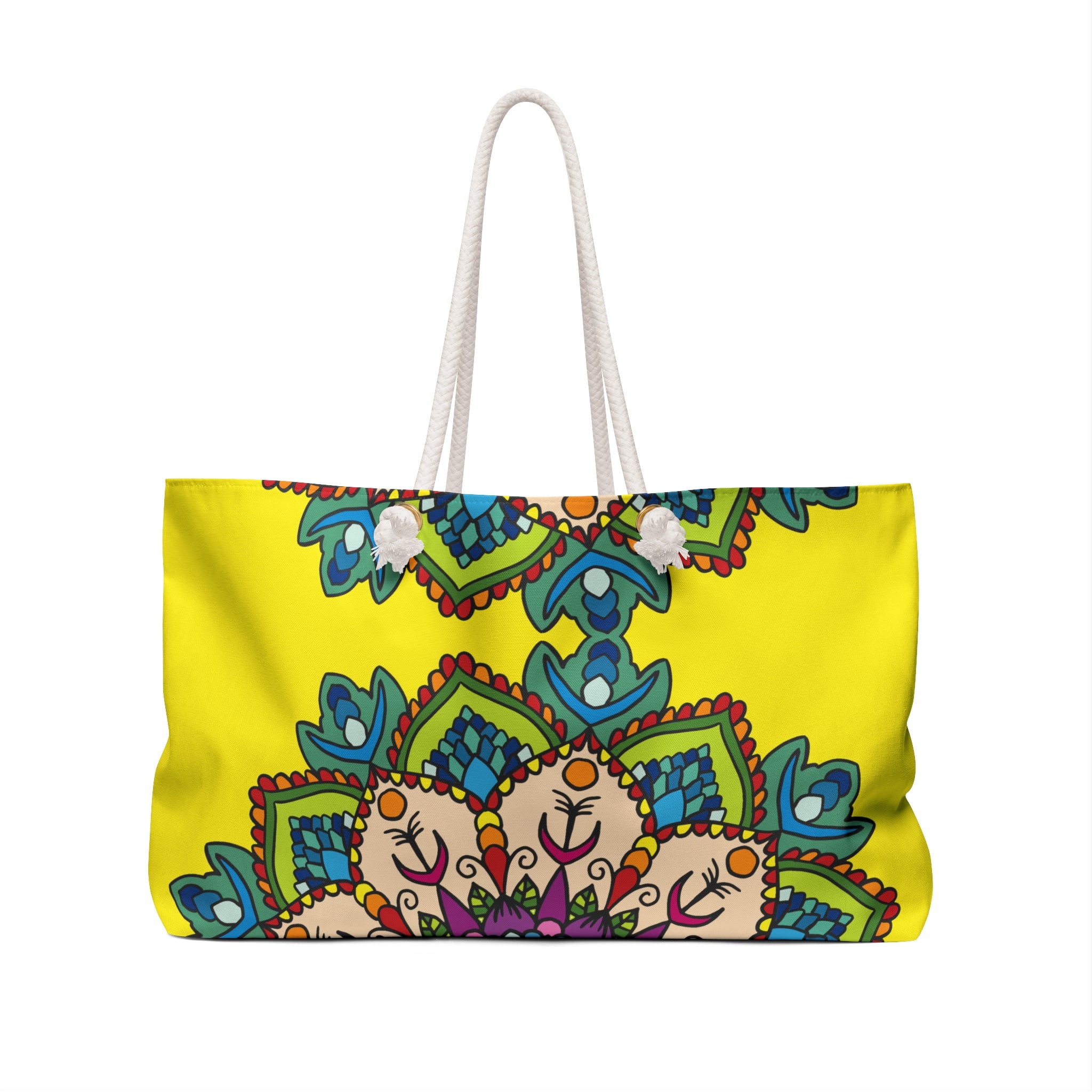 Colorful Mandala Yellow Weekender Bag | Travel Tote for Beach & Yoga Lovers