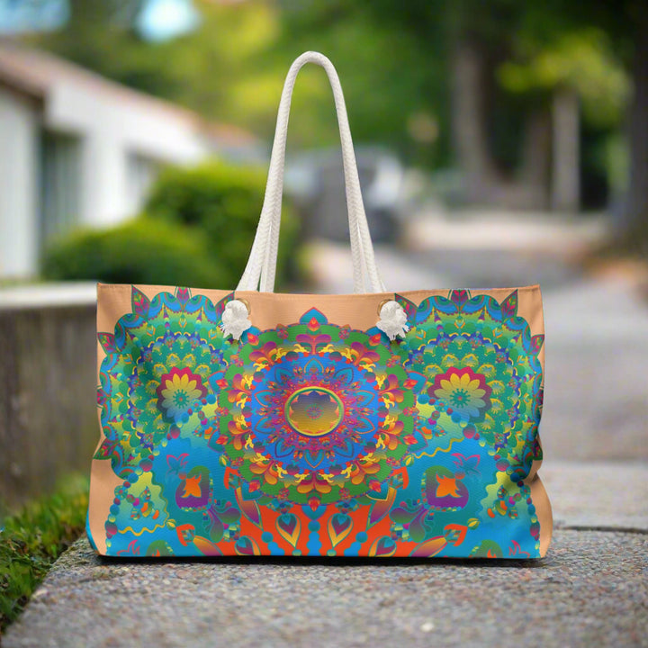 Mandala Pattern Weekender Bag in Deep Blues and Greens for Travel
