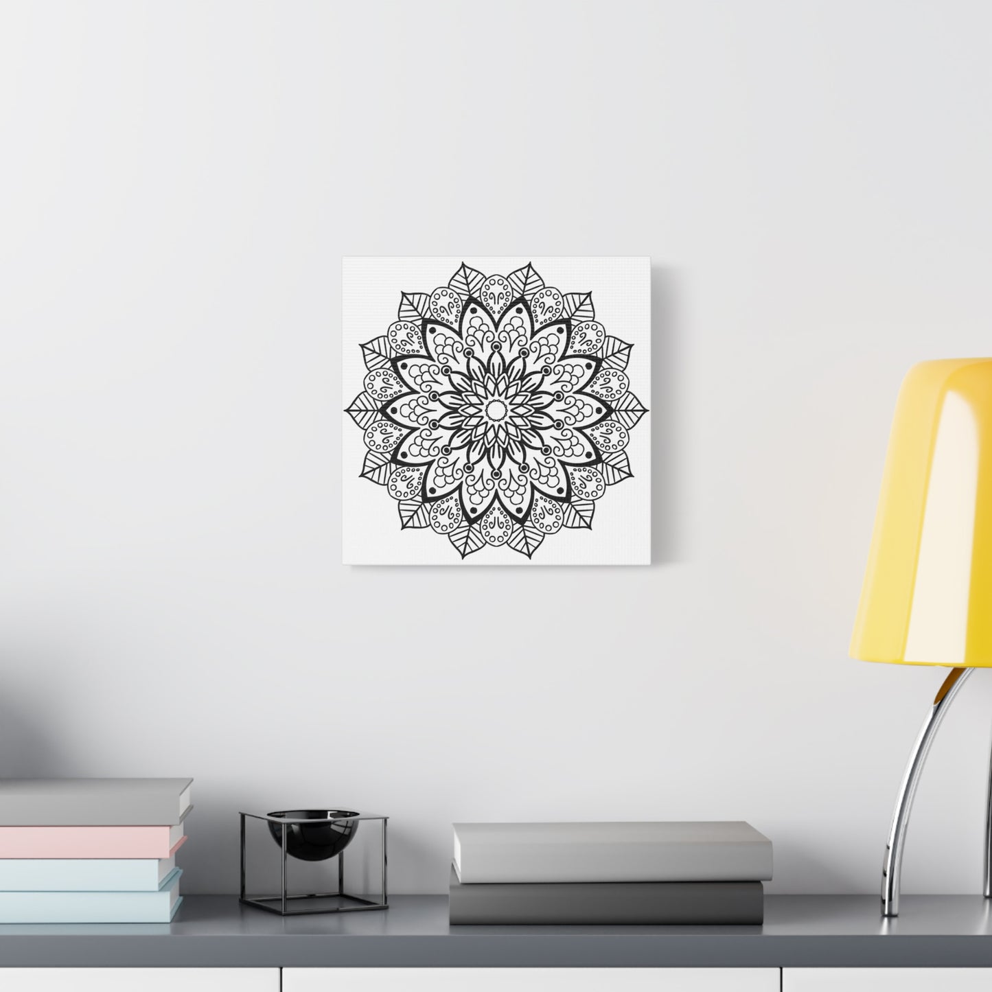 Handmade Mandala Art - Black & White Wall Art - Matte Canvas, Stretched, 125 - Intricately designed mandala artwork on stretched matte canvas