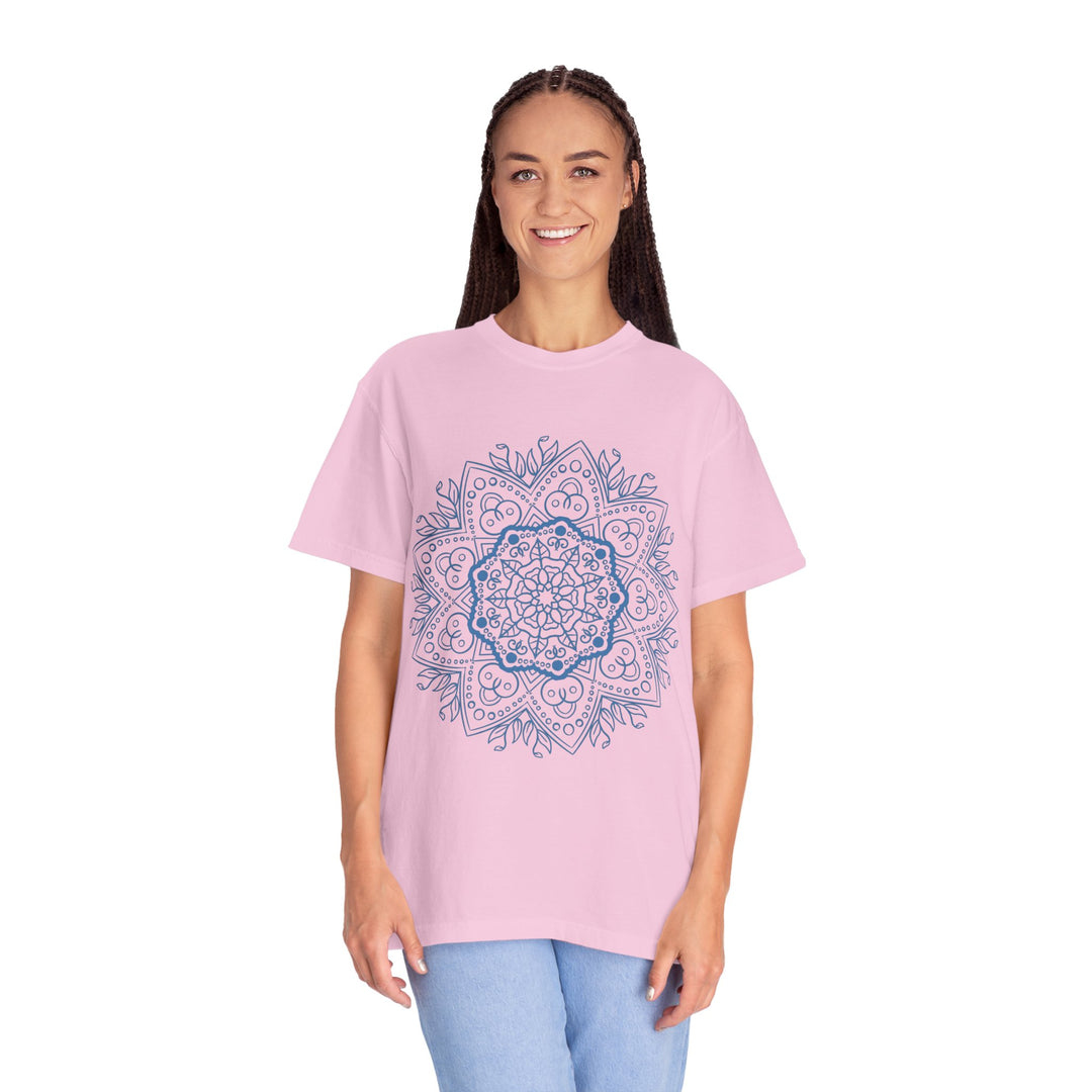 Handmade Mandala Art Tshirt - Unisex Garment-Dyed Tee, featuring intricate mandala design in vibrant colors on a comfortable, high-quality shirt