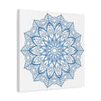 Handmade Mandala Art featuring a Steel Blue design on a Matte Canvas, Stretched and 125 inches thick, perfect for adding a touch of elegance to any wall space