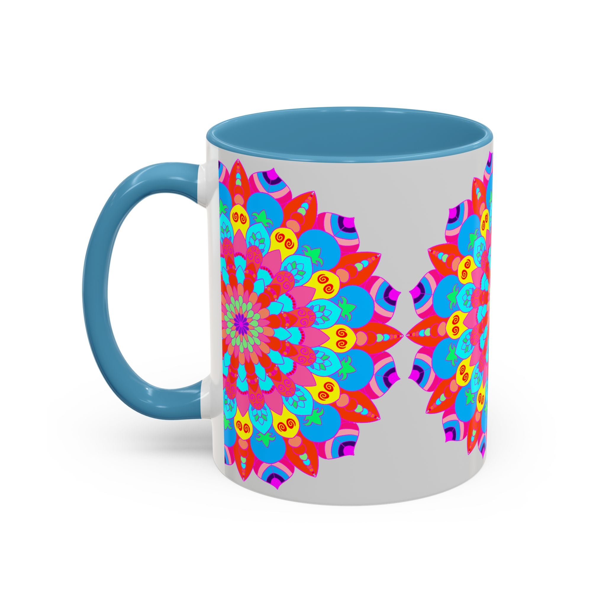 Beautiful vibrant mandala mug with peaceful and tranquil design for relaxation