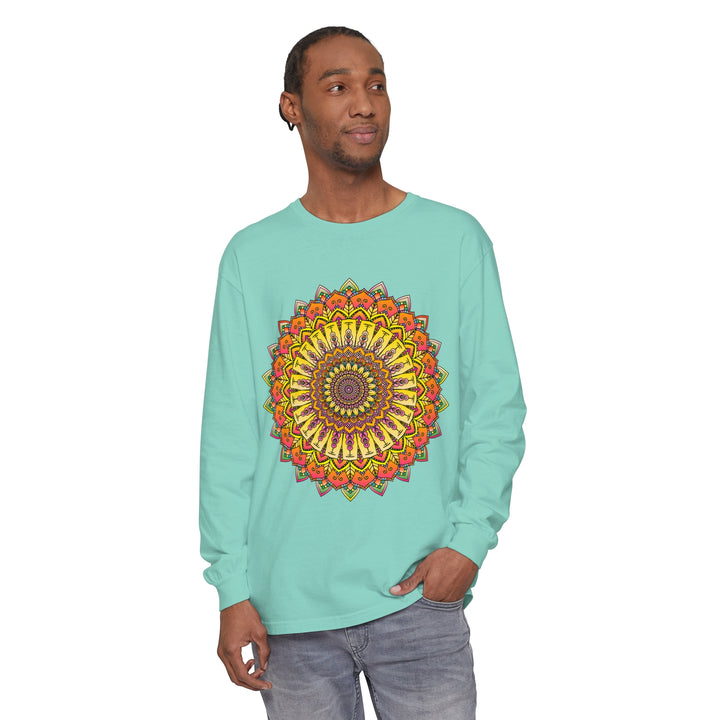 Intricate Mandala Unisex Long Sleeve T-Shirt with detailed design and vibrant colors