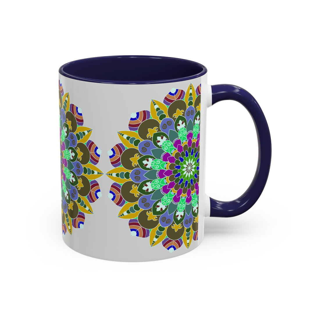 Colorful and serene mandala art mug, perfect for enjoying a calming cup of tea