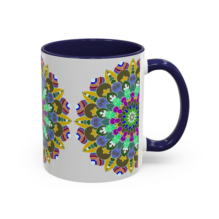 Colorful and serene mandala art mug, perfect for enjoying a calming cup of tea