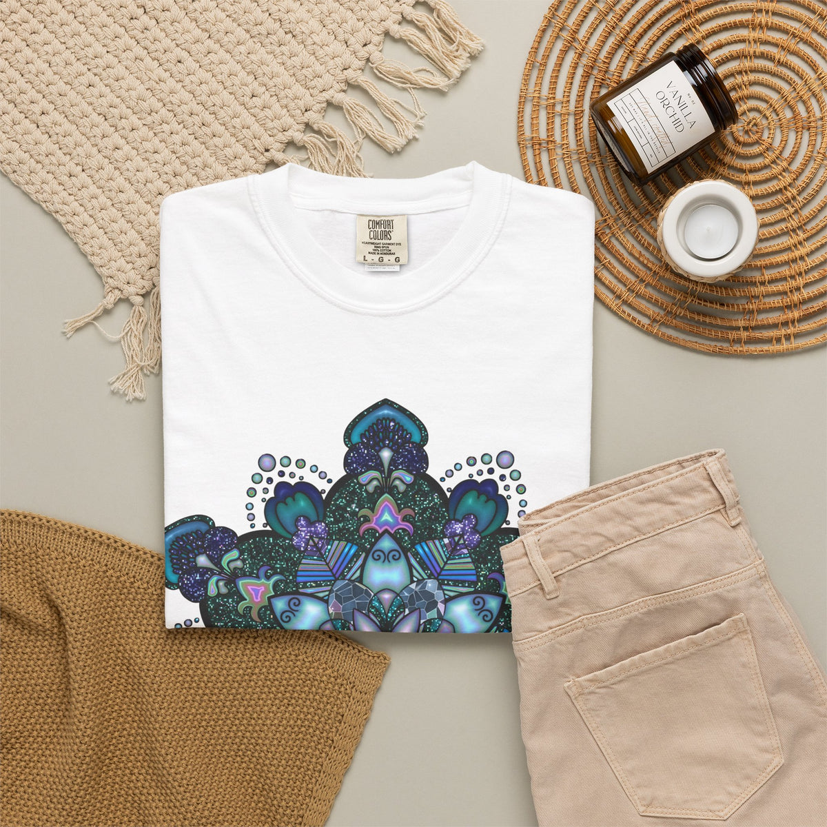 Mandala T-Shirt – Blue Purple Boho Geometric Floral Design