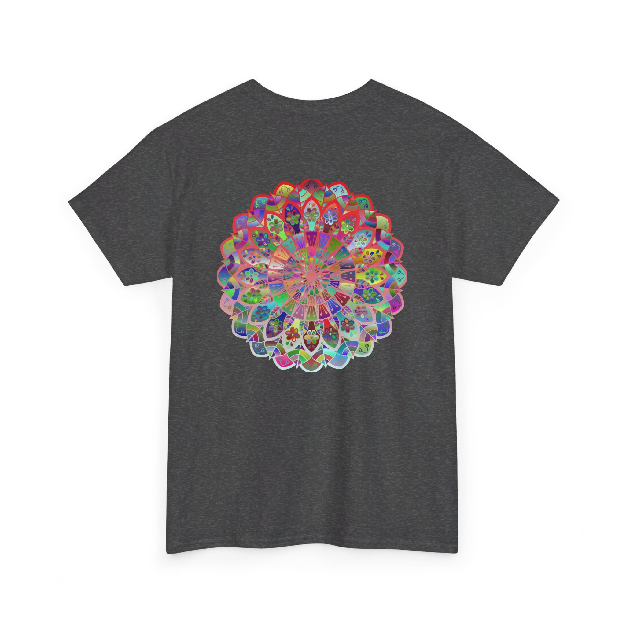 Colorful mandala art design printed on a comfortable unisex heavy cotton t-shirt, perfect for yoga and mindfulness practices