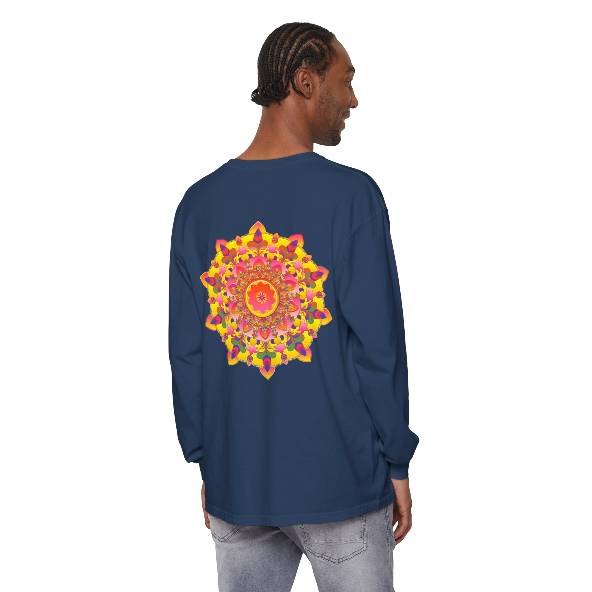 Colorful and intricately designed mandala unisex long sleeve t-shirt for vibrant fashion statement