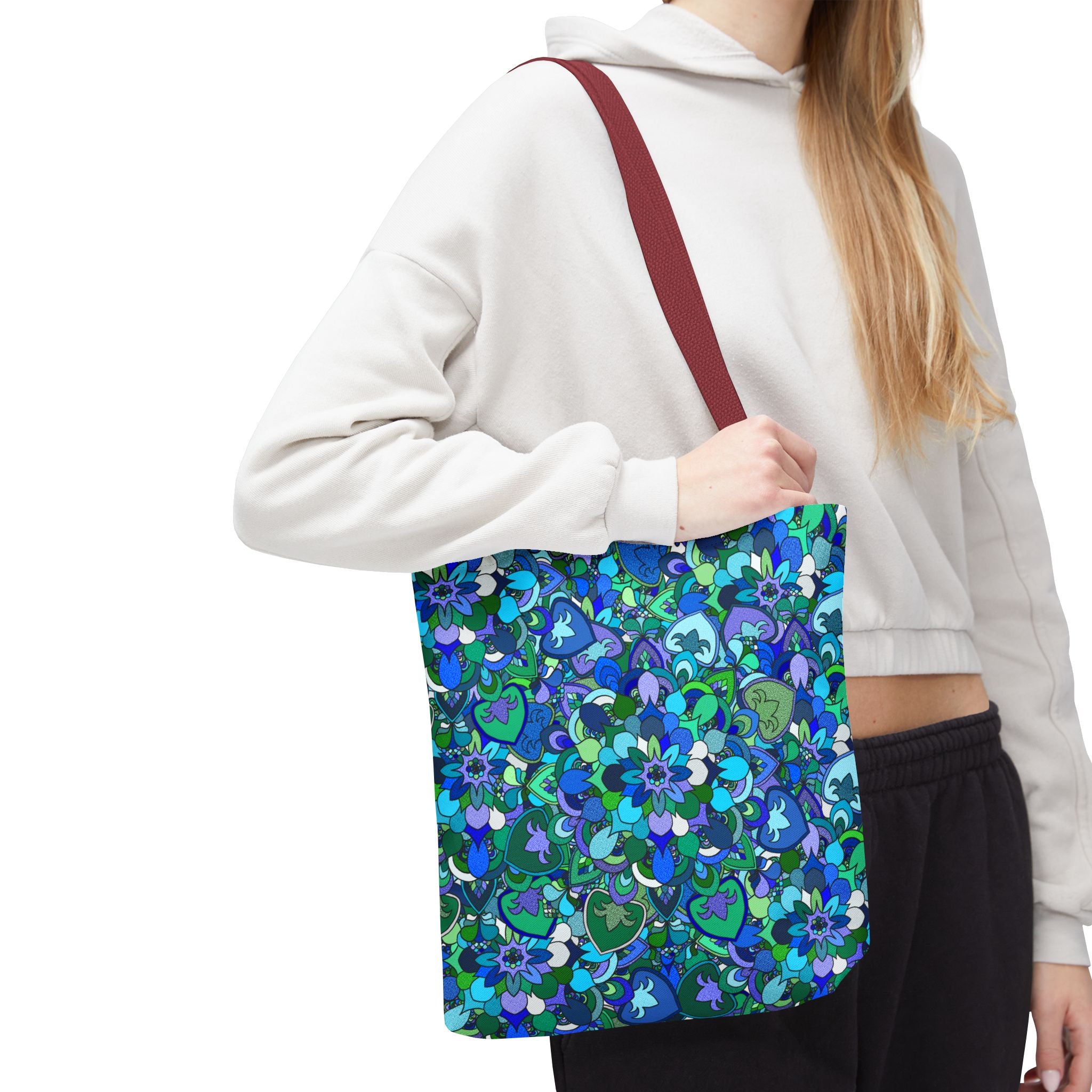 Blue Green Floral Mandala Tote Bag — Vibrant All-Over-Print Shopper