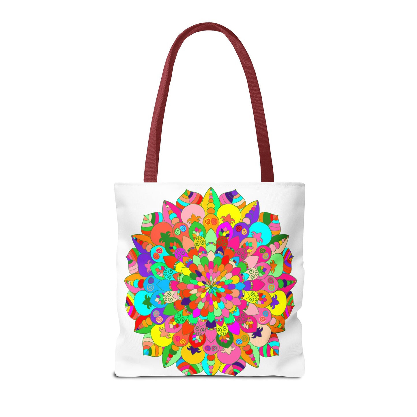 Vibrant and intricate mandala art printed on a spacious tote bag