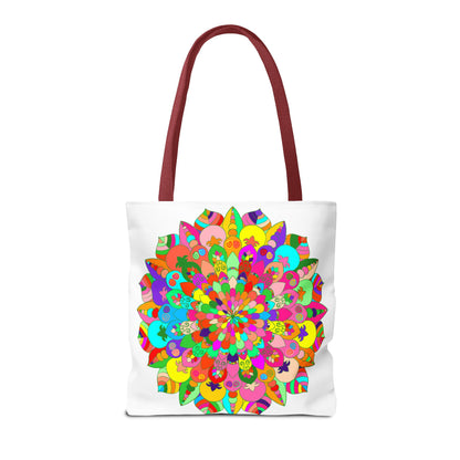 Vibrant and intricate mandala art printed on a spacious tote bag