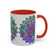 A vibrant and detailed mandala art mug with intricate patterns and colorful design perfect for sipping your favorite beverage