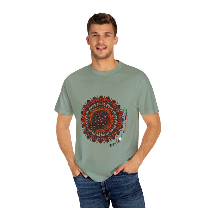 Unisex Halloween Mandala T-shirt featuring handmade Pumpkin Mandala Art on a Garment-Dyed Tee