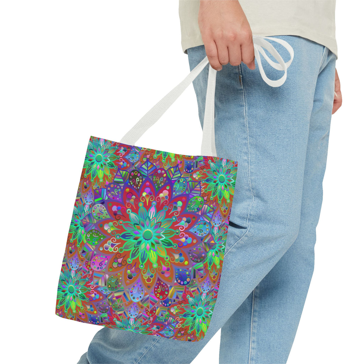 Psychedelic Mandala Tote Bag — Colorful Boho All-Over Print Tote