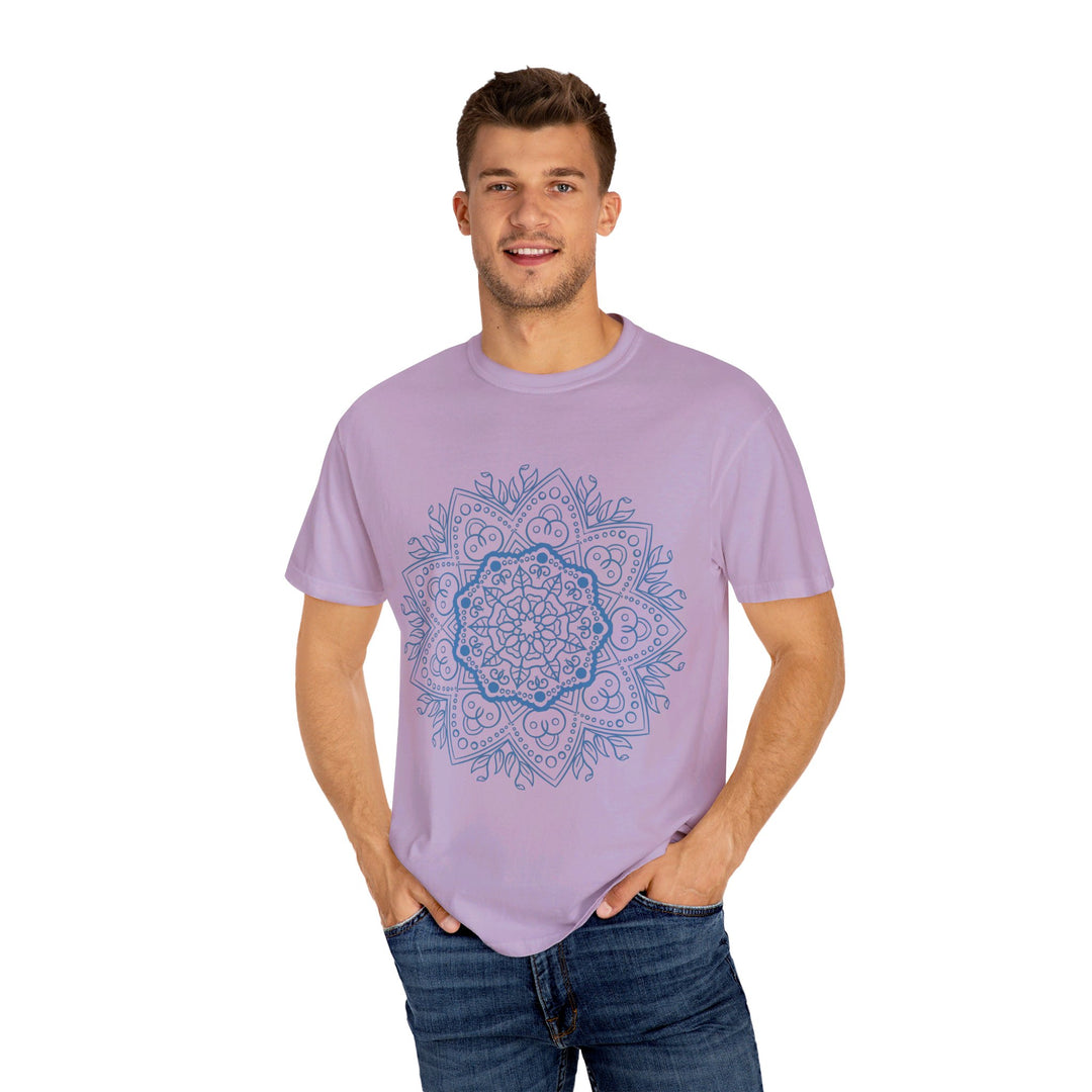 Unisex Mandala T-shirt featuring a handmade mandala design, created with intricate hand-drawn mandala art and garment-dyed for a unique look