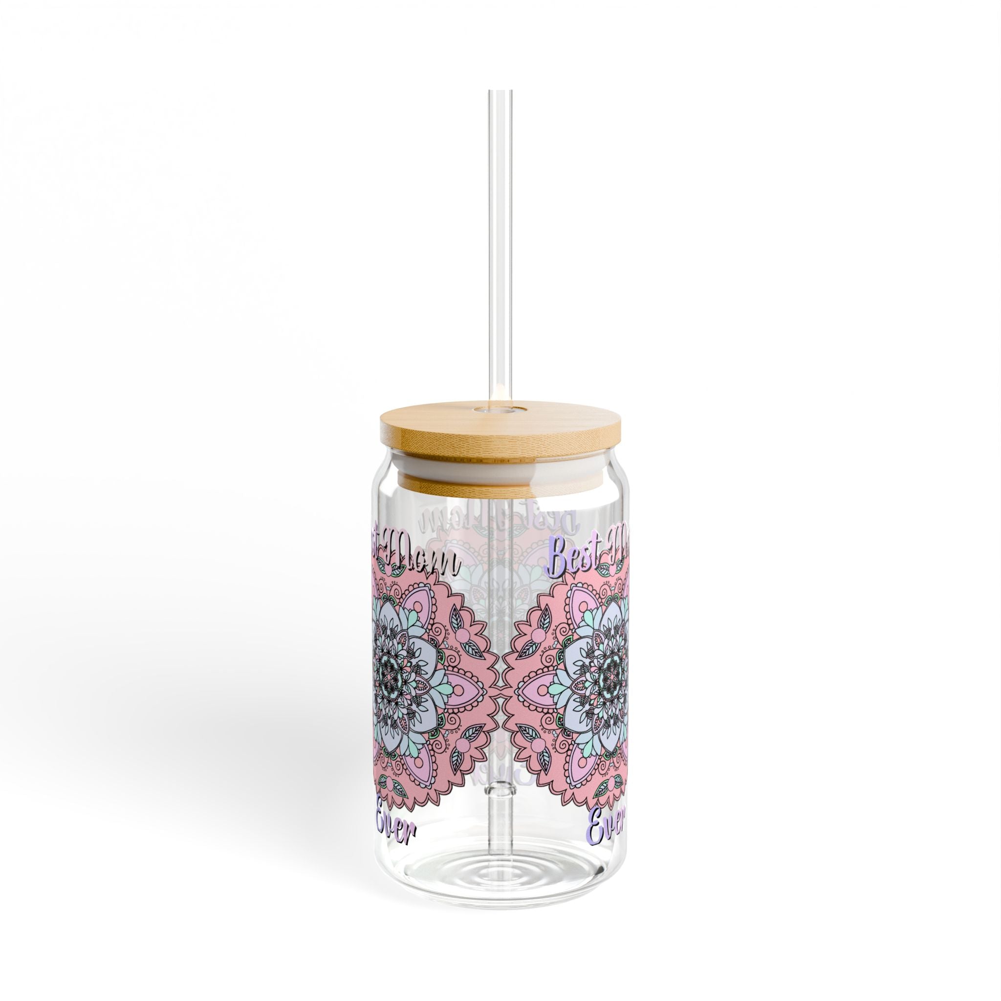 Mandala 'Best Mom Ever' 16oz Sipper Glass with Bamboo Lid